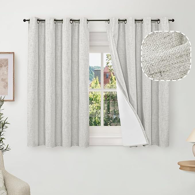 Blackout Curtains 54 Inch Length 2 Panels for Bedroom, Thermal Insulated Total Light Blocking Noise Reducing Linen Window Curtains for Farmhouse, Bronze Grommet, Light Grey, Each 52" Wide