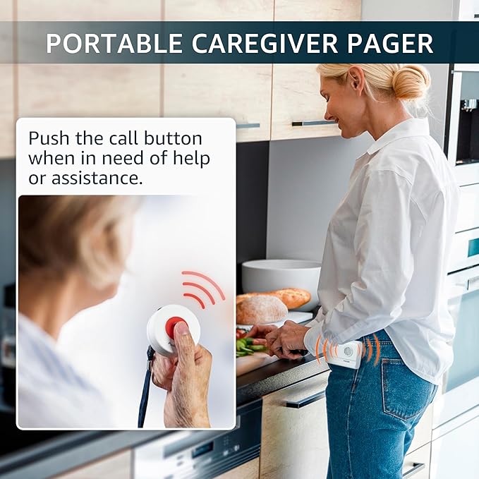 SYNLETT Call Button for Elderly and Caregiver Pager Portable SOS Alert System Alarm for Nurse Call Seniors Patients Emergency Home