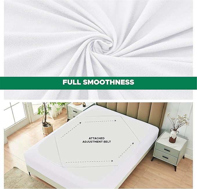 Biscaynebay Decorative Box Spring Cover Queen Size, White Luxurious Jersey Knitting Stretchy Wrap Around 4 Sides Bed Skirt for Home/Hotels, Easy Fit Wrinkle & Fade Free Machine Washable