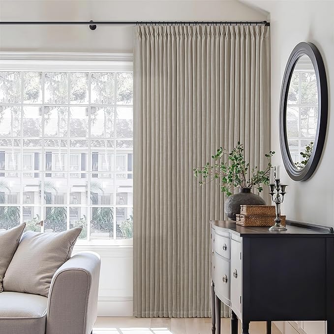 Burlywood Birch 90 Inches Long 70 Inch Wide Curtains for Living Room Light Filtering Semi Sheer Modern Farmhouse Pleated Curtain Back Tab for Patio Sliding Door Dining Room Large Window 1 Panel 70x90