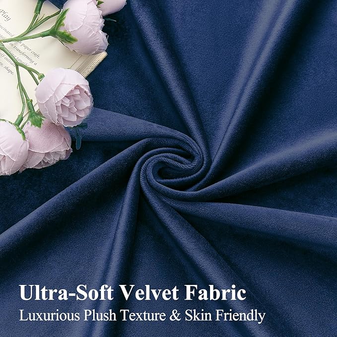 Navy Blue Velvet Blackout Curtains 84 Inches for Bedroom, Room Darkening Drapes Super Soft Elegant Thermal Insulated Privacy Window Curtain for Living Room, Back Tab Rod Pocket, W52 X L84, 2 Pcs