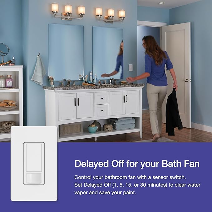 Lutron Maestro Motion Sensor Light Switch Indoor for Bathroom, Garage, Laundry Room, Any Bulbs, Occupancy Vacancy Sensor, Single-Pole, MS-OPS2-GR, Gray