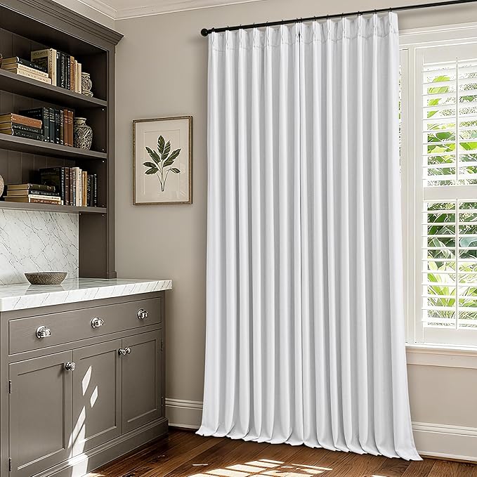 Pinch Pleated Blackout Curtains 102 Inches Long for Bedroom 100% Black Out Thick Linen Dual Layer Pinch Pleat Drapes with Back Tab Farmhouse Country Snow White 102 Inch Curtain for Dining Living Room