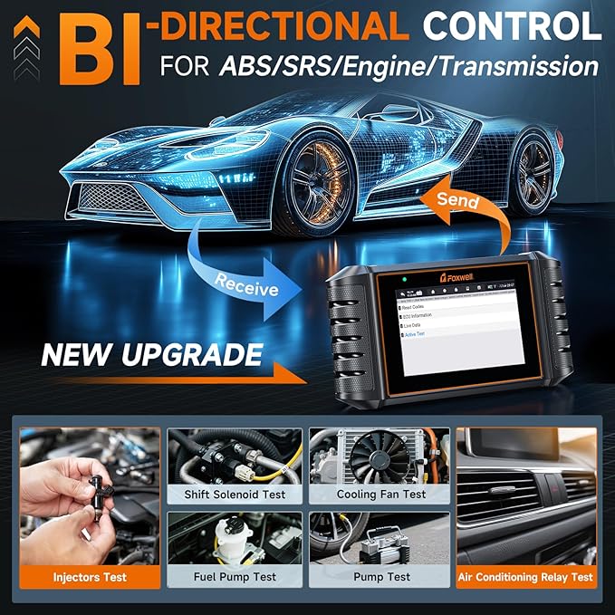 FOXWELL NT716 OBD2 Scanner Bidirectional Scan Tool for Engine, ABS, SRS & Transmission, Code Reader with 9 Resets Including ABS, Oil Light, SAS, EPB, BMS, DPF, Throttle Relearn & Injector, Black