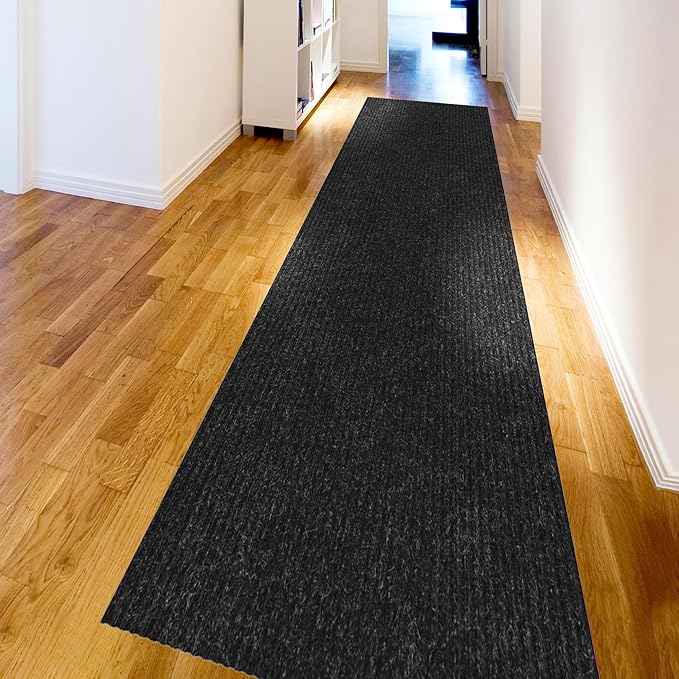 Ottomanson 2'7" x 19' Hallway Runner with Scraper Pile - Extra Durable Non-Slip Rug Mat for Indoor & Outdoor Use - Ideal for Kitchen, Entryway & Garage - High-Traffic Carpet, Black