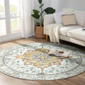 Area Rugs 8ft Washable Non-Slip, Floral Vintage Distress Print Pattern Medallion Carpet for Living Room Bedroom Dining Room, Light Yellow Carbon Grey Orange