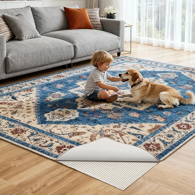 Songrey Non-Slip Rug Pad 7x9 FT, Extra Thick Carpet Pads for Hard Surfaces, Prevents Sliding and Secures Rugs, Provides Floor Protection with Comfort Cushioning