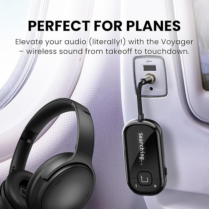 Avantree Voyager – OLED Display & Latest Auracast Bluetooth 5.4 Adapter for Airplane, Qualcomm Chip & aptX Adaptive, Wireless Audio Transmitter for Headphones, AirPods, Travel & Flight