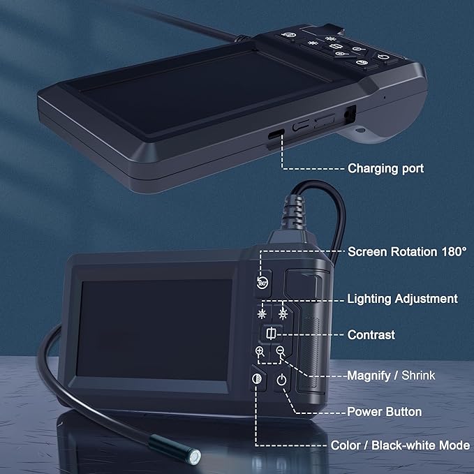 Endoscope Camera with Light, Borescope Camera with 4.3" IPS Screen, 1080P HD with 8 LED Lights, 16.4FT Semi-Rigid Cord Bore Scope,IP67 Waterproof Sewer Borescope,Gadgets for Men & Tools for Men