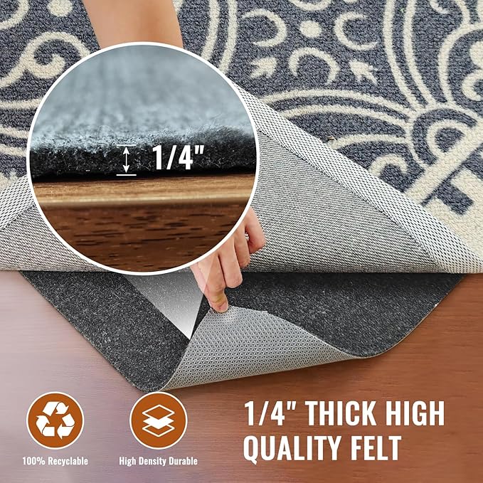 Felt Rug Pad, 4 x 6 Ft Rubber Non-Slip Rug Pad Gripper, Keep Rugs Secure and in Place, Extra Strong Under Carpet Mat Cushion - for All Floors