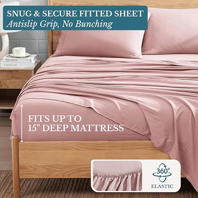 Casa Platino Bedding Sheets & Pillowcases – King Size Sheet Set, Pre-Washed Ultra Soft Cooling Bed Sheets, 4 Piece Hydro-Brushed Microfiber Set, Cozy Fit, Deep Pocket King Sheets - Sepia Rose