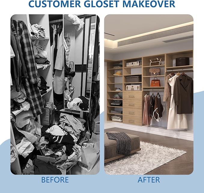 Medium Double Hanging Closet Unit, Modular Closet System, Wood Closet System Organizer with Storage for Walk In Closets, Clothing Rack Closet for Hanging Clothes, Bedroom, Wood, 22.5"W