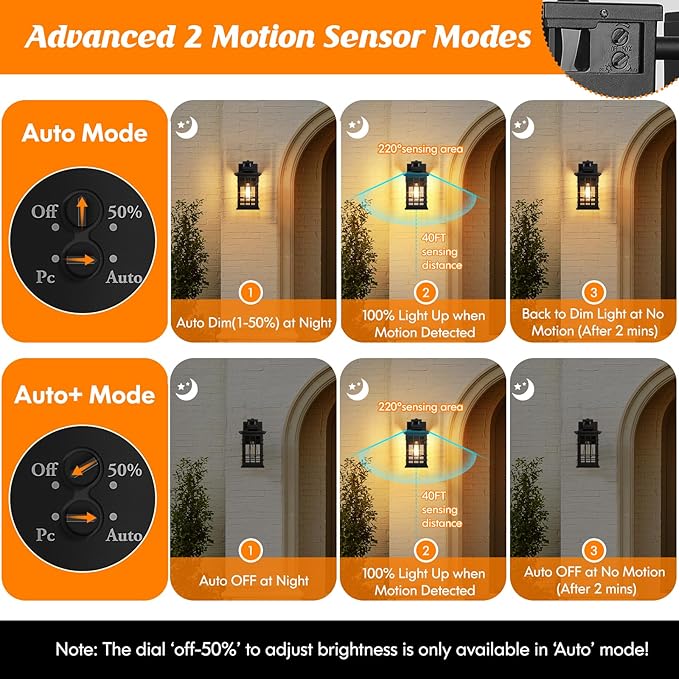 Kondras Motion Sensor Porch Light with GFCI Outlets, 11.4'' Dusk to Dawn Outdoor Wall Light Black, 3 Modes Front Door Exterior Light Fixture Waterproof Outside Light Wall Mount for House Garage