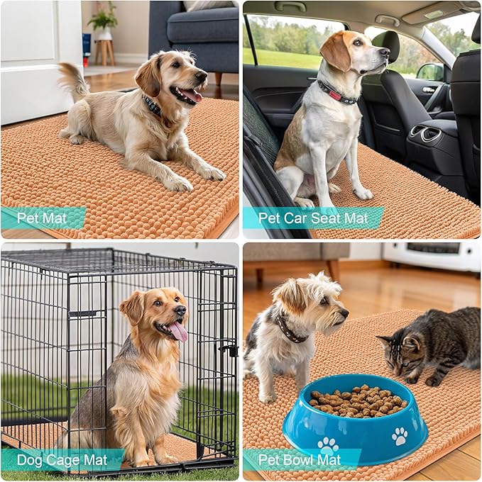 OLANLY Dog Door Mat for Muddy Paws 59x32, Absorbs Moisture and Dirt, Absorbent Non-Slip Washable Doormat, Quick Dry Chenille Mud Mat for Dogs, Entry Indoor Entryway Carpet for Inside Floor, Orange