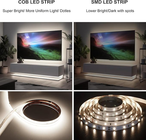 65.6ft COB LED Strip Light Natural White, High Bright LED Strips with 320LEDs,RF Remote and UL Power Supply,4000K Dimmable LED Lights for Bedroom,Kitchen,DIY Home Decoration, 2 Rolls of 32.8ft