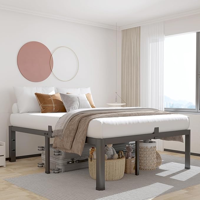 ROIL 20 Inch King Bed Frame with Rounded Corner and Headboard Hole Mattress Retainers 3500LBS Metal Heavy Duty Steel Slats No Box Spring Needed Platform Noise-Free Easy Assembly