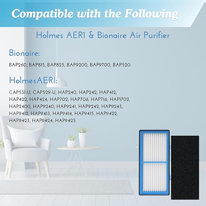 Nispira AER1 Filter Replacement for Holmes Air Purifier HAPF30AT HAP242-NUC Total Air 4 HEPA 4 Carbon Booster, Remove Odor Smoke VOCs 1.2 x 10 x 4.6 Inches
