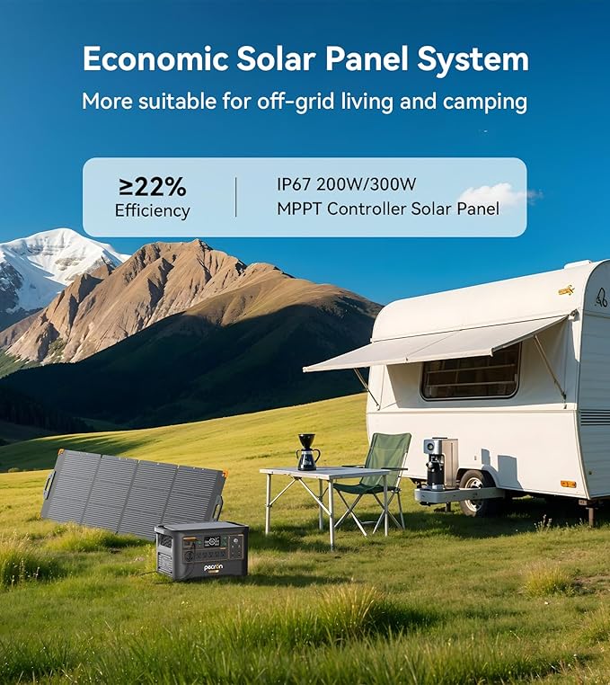 Pecron Portable Power Station F3000LFP with 200W Solar Panel*1, 3072Wh Solar Camping Generator can expand to 9216Wh, 3600W Solar Generator for RV, Home Use, CPAP