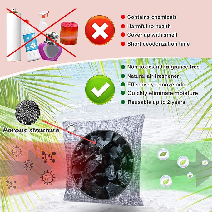 Mayunuo Activated Charcoal Odor Absorber for Strong Odor, Basement, Cars, Closets, Shoes, Smoke. 16 Pack Bamboo Charcoal Air Purifying Bags Deodorizer Odor Eliminator for Home