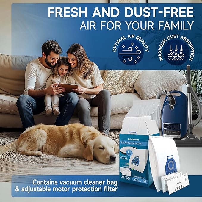 20 Pack 3D Airclean GN Vacuum Bags for Miele Complete C3, Classic C1, Complete C1, Complete C2, S2, S5, S8 Series Canister Vacuum Cleaner, Anti Allergy Dust Bag with 5x Motor Protection 5x Air Filter