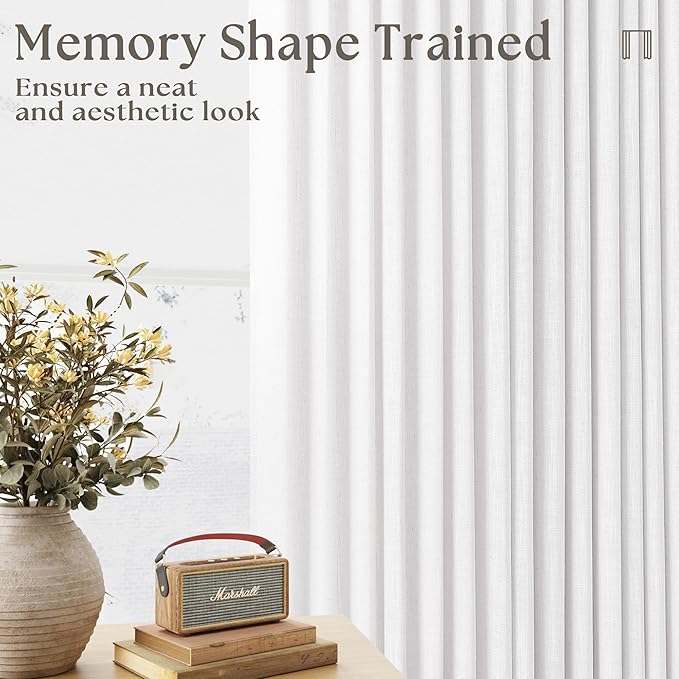 White Linen Curtains 80 Inches Long for Living Room Pinch Pleat Hooks for Living Room Back Tab Thick Linen Textured Pleated Drape Light Filtering Snow White Bedroom Window Curtain 80 Inch Length