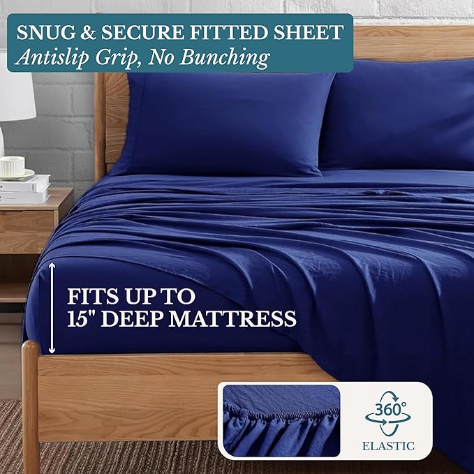 Casa Platino Twin Sheet Set, Pre-Washed Ultra Soft & Breathable Bed Sheets Twin Size, Brushed Microfiber Twin Sheets, Fade Resistant, Sheets Twin Size Bed Set with Deep Pockets - Navy