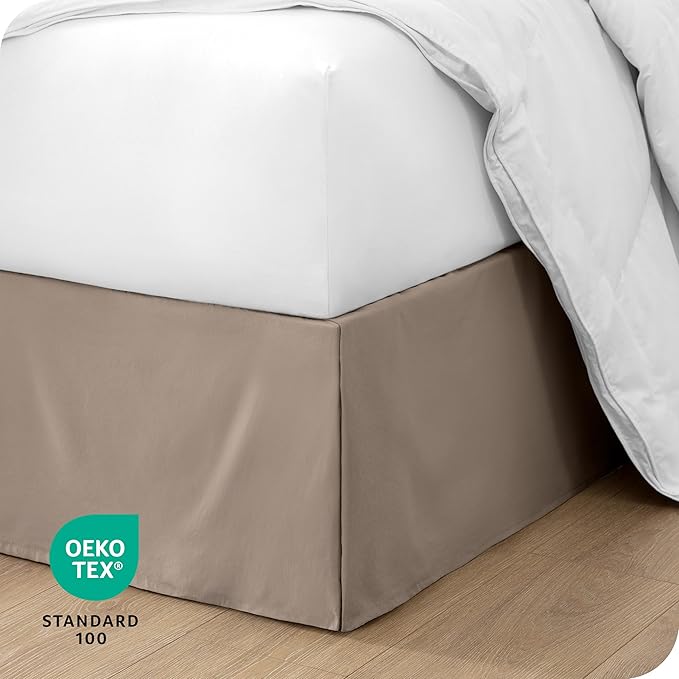 Bare Home King Bed Skirt - 15-Inch Tailored Drop Easy Fit - Bed Skirt for Beds - Center & Corner Pleats (King, Taupe)