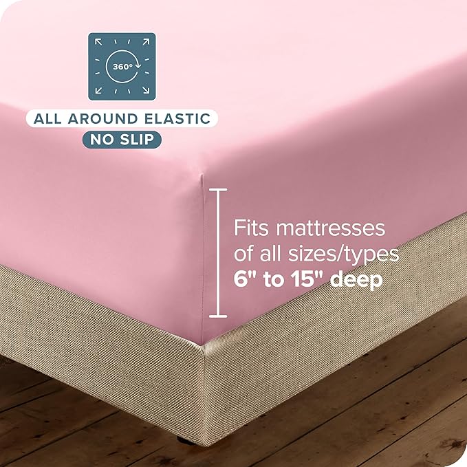 Bare Home Hotel Luxury Twin XL Sheet Set, Extra Soft - 4 Piece Set - Deep Pockets - Easy Fit - Cooling & Breathable - Wrinkle, Fade, Stain Resistant - Includes 2 Pillowcases (Twin XL, Light Pink)