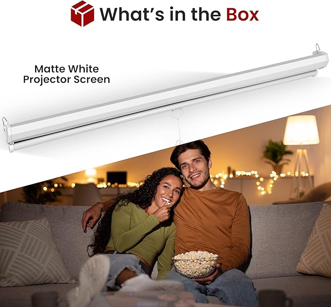Pyle 72-Inch Manual Pull Down Projector Screen, Matte White Projection Surface, Ceiling or Wall Mount Screen Projector with Auto-Lock & Black Border for Home Theater or Office (42.5" x 56.6")