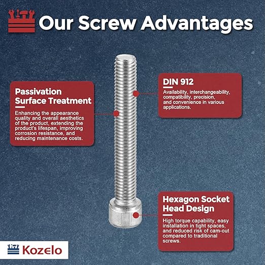 Kozelo 2pcs Socket Head Cap Screws - [M12-1.75 x 85mm] 304 Stainless Steel Allen Socket Drive for Electrical Motor 3D Printing Fan Engine Replacement Use, Silver