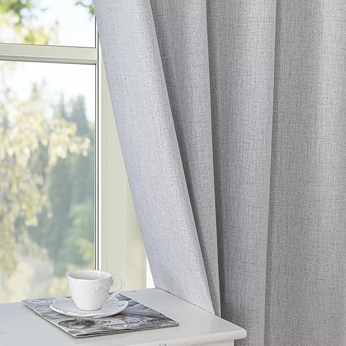 100% Blackout Curtains 84 Inch Length 2 Panels Set, Black Out Curtains for Living Room, Greyish White Thermal Insulated Grommet Drapes Bedroom Luxury Decor Privacy(37W × 84L inch, Greyish White)