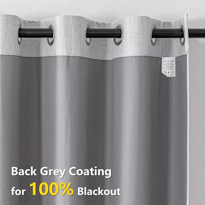 100% Blackout Curtains 90 Inch Length 2 Panels Set, Black Out Curtains for Living Room, Light Grey Thermal Insulated Grommet Drapes Bedroom Luxury Decor Privacy(37W × 90L inch, Light Grey)