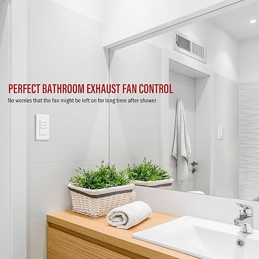 ENERLITES 4-Hour No Neutral Wire Countdown Timer Switch, 5-10-30-60 Min, 2-4 Hour, For Bathroom Fans, Heaters, Lights, LED Indicator, 120VAC 800W, UL Listed, HET06-J-W, White