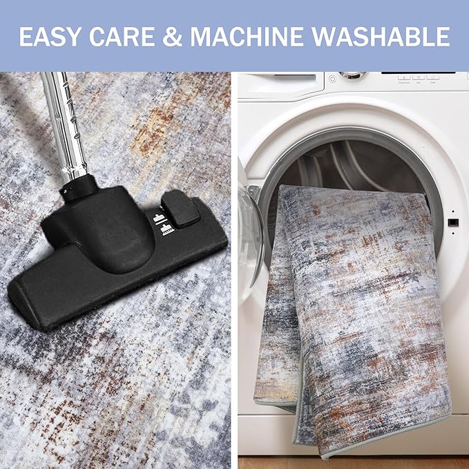 IOHOUZE Abstract Runner Rug 3x8 Ft Washable Runners for Hallways, Non Slip Kitchen Runner Printed Faux Wool Entryway Runner Indoor, Modern Abstract Floor Carpet for Hall Bedroom, Orange Grey