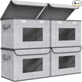 Univivi Fabric Foldable Storage Boxes [4-Pack] Large Collapsible Stackable Storage Bins with Lids, Closet Organizers and Storage Cube Basket for Home, Office, Bedroom (Gray, 17“ x 12” x 12")