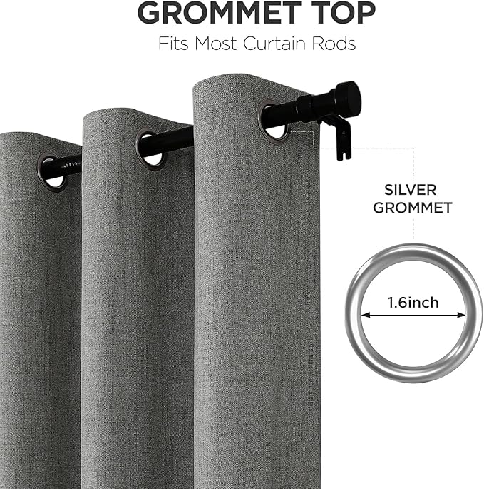 Joydeco Blackout Curtains 95 Inches Long 2 Panels Burg, Room Darkening Curtains for Bedroom, 100% Black Out Textured Thermal Drapes Privacy Protection 2 Panels Set(W52 x L95 Inch, Grey)