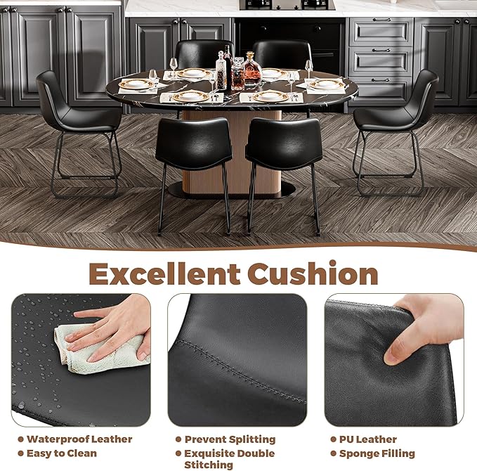 Dining Chairs Set of 2, 18 Inch Faux Leather Kitchen Dining Chairs with Back, Modern Armless Dining Room Chair with Metal Legs for Home Bistro Coffee Shops (Black)