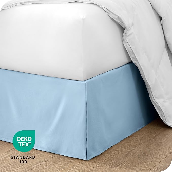 Bare Home Kids Twin Bed Skirt - 15-Inch Tailored Drop Easy Fit - Bed Skirt for Beds - Center & Corner Pleats (Twin, Light Blue)