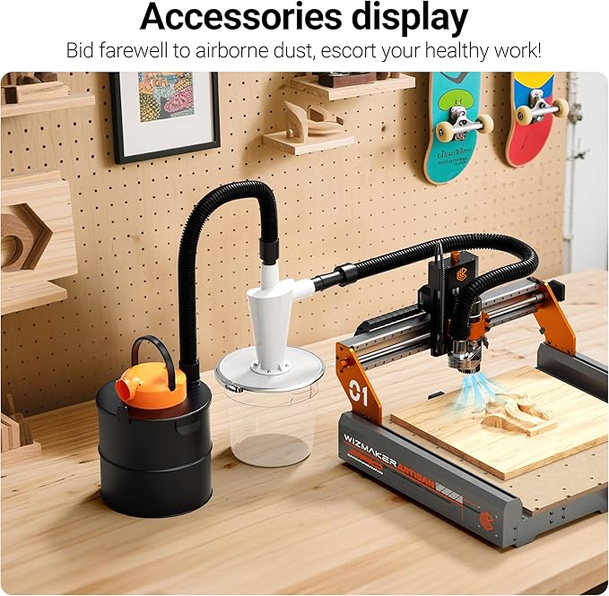 Supports 300W Spindle/500W Spindle Motor CNC Machines CNC Vacuum Cleaner with Dust Boot and Secondary Separation Bucket CNC Router Milling Machine Dust Collector