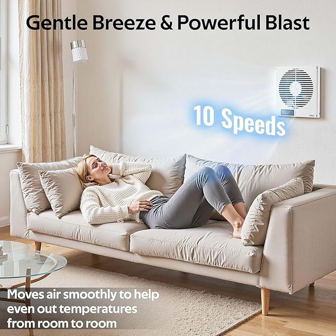 Windigaga 8" Room to Room Fan with Remote, 320CFM Through Wall Air Transfer Fan with Temperature Control, Reversible Airflow Design, 10 Speeds, Quiet Balance Exhaust Vent for Bedroom, Laundry,Kitchen