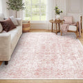 8x10 Area Rugs for Living Room, Non-Slip Backing Washable Rug 8x10, Pink Large Area Rug Soft Carpet for Bedroom Dining Room, Vintage Floral, Easy Clean, Durable, Low Pile Rug Under Table