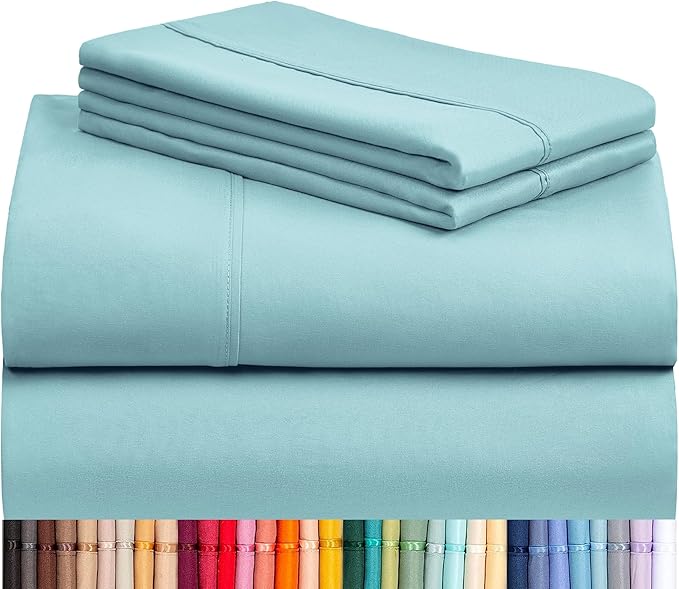 LuxClub 4 PC California King Sheet Set, Deep Pockets Wrinkle Free Cooling Bed Sheets Hotel Bedding for Women, Men, Includes 1 Fitted Sheet, 1 Flat Sheet and 2 Pillowcases-Aqua