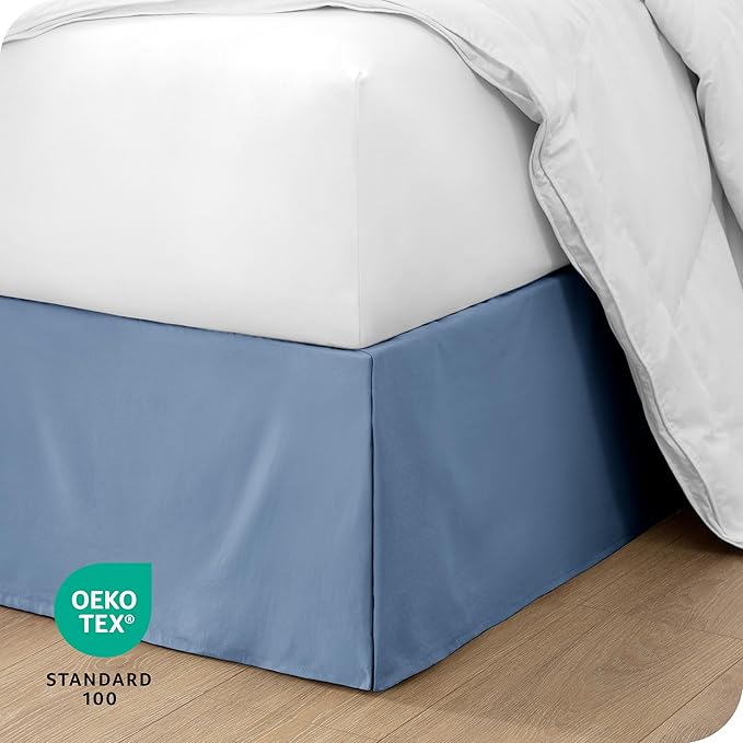 Bare Home Kids Twin Bed Skirt - 15-Inch Tailored Drop Easy Fit - Bed Skirt for Beds - Center & Corner Pleats (Twin, Coronet Blue)