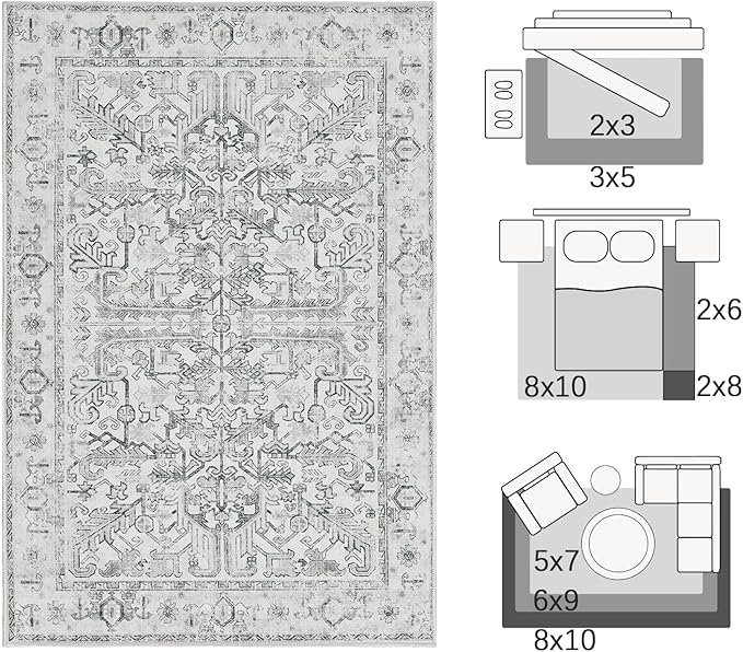 jinchan Lima Kitchen Runner Rug 3x10 - Vintage Floral Machine Washable Non-Slip Hallway Runner Rug with Rubber Backing Ultra-Thin Carpet for Bedroom Laundry Room Farmhouse (3x10ft, Grey)