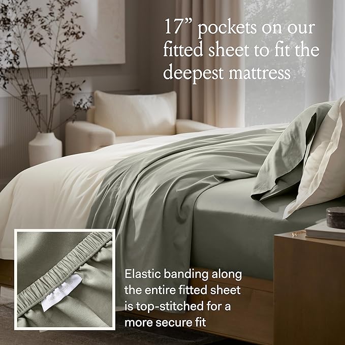 BOLL & BRANCH Signature Hemmed Sheet Set - Split King, Mineral - Luxury 100% Organic Cotton - Includes 1 Flat, 2 Fitted, 2 Pillowcases - Buttery Soft