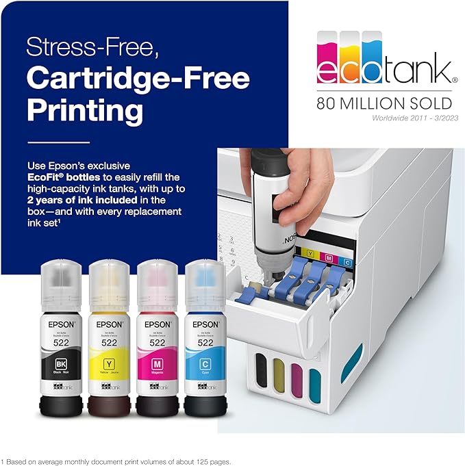 Epson EcoTank ET-4800 Wireless All-in-One Cartridge-Free Supertank Printer with Scanner, Copier, Fax, ADF and Ethernet – Ideal-for Your Home Office, White