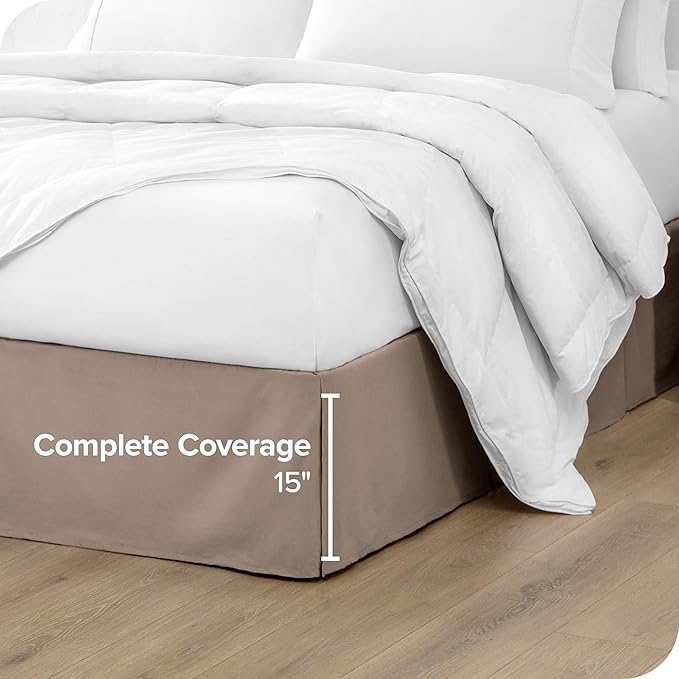 Bare Home Twin XL Bed Skirt - 15-Inch Tailored Drop Easy Fit - Bed Skirt for Twin Extra Long Beds - Center & Corner Pleats (Twin XL, Taupe)