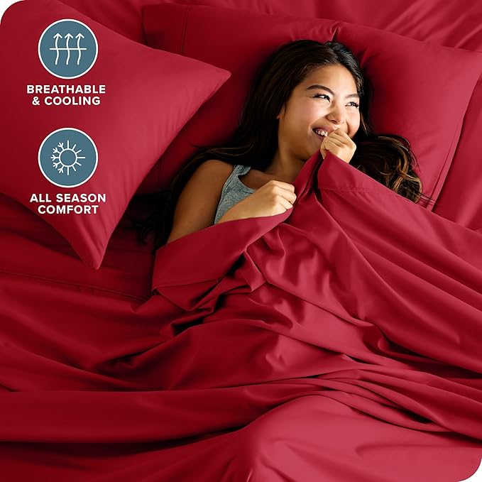 Bare Home Hotel Luxury King Sheet Set, Extra Soft - 6 Piece Set - Deep Pockets - Easy Fit - Cooling & Breathable - Wrinkle, Fade, Stain Resistant - Includes 4 Pillowcases (King, Red)