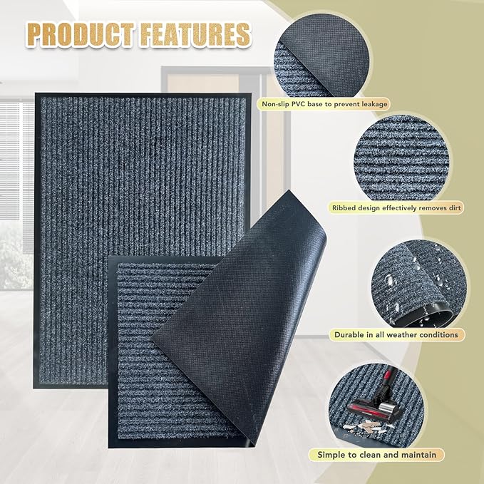Front Door Mat,3'x5'Indoor Outdoor Door Mat,Heavy Duty Durable Welcome,Commercial Floor Mats Inside Outside Entrance, Waterproof All-Season, All-Weather Non Slip Backing Doormat for Entryway,Dark Gray