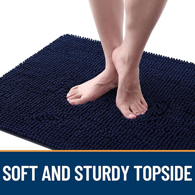 OLANLY Dog Door Mat for Muddy Paws 30x17, Absorbs Moisture and Dirt, Absorbent Non-Slip Washable Doormat, Quick Dry Chenille Mud Mat for Dogs, Entry Indoor Entryway Carpet for Inside Floor, Navy Blue